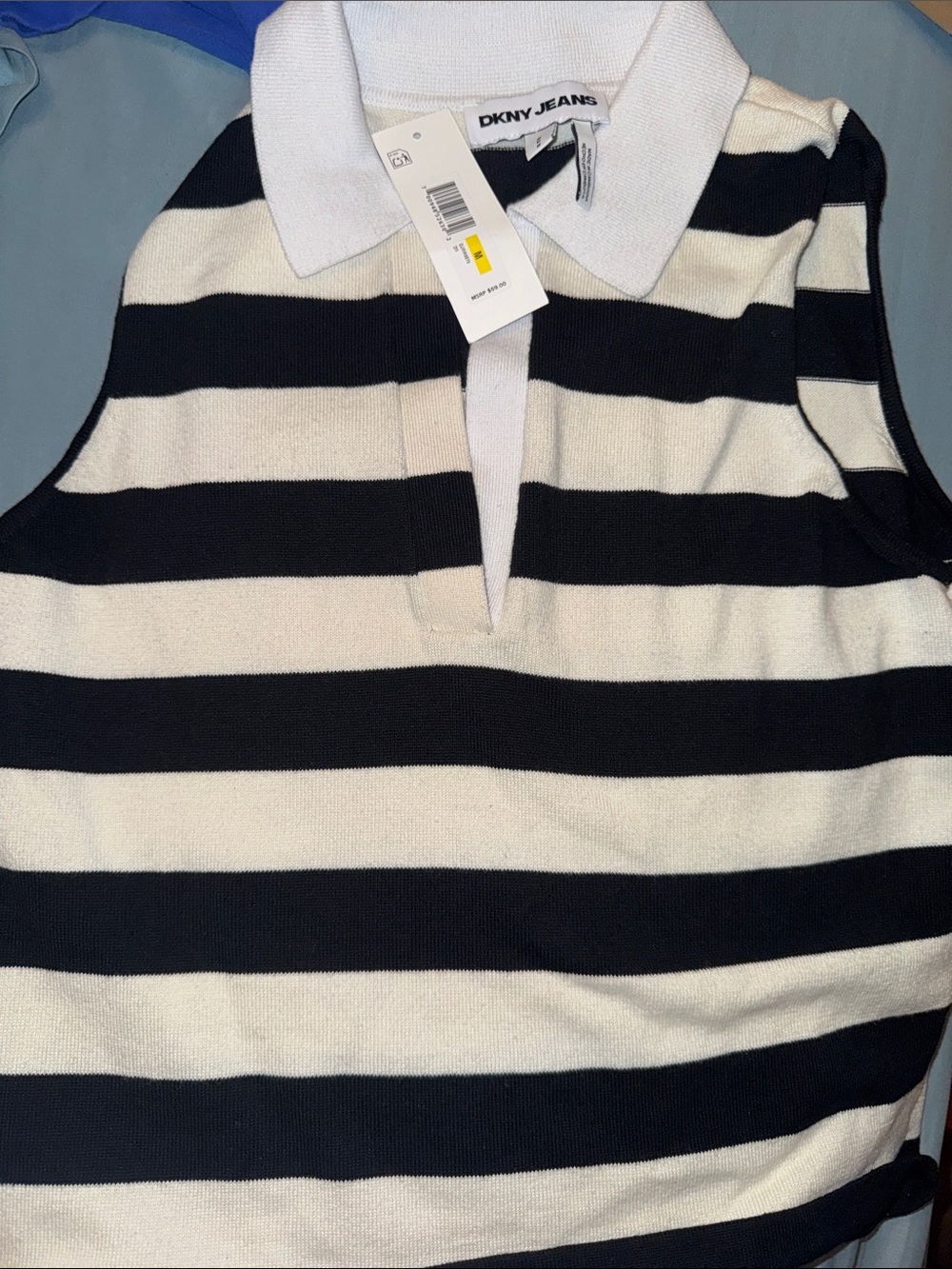 DKNY cream blue White Striped Sleeveless Polo Tank American Holiday short